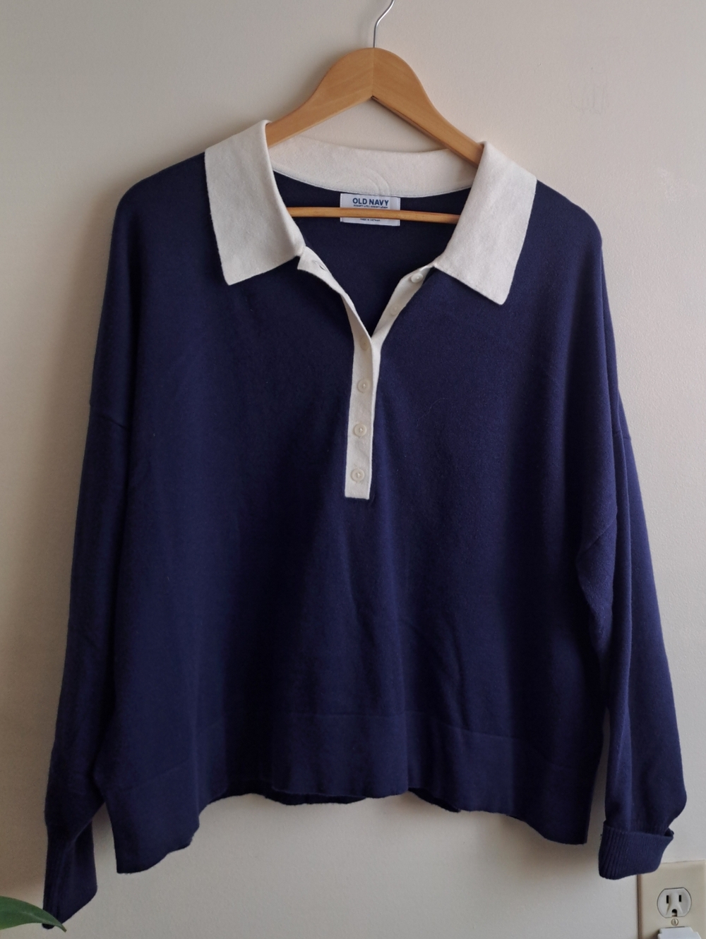 Blue Polo Sweater with White Collar